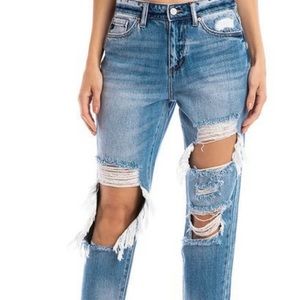 Kancan High Rise Distressed Boyfriend Jeans